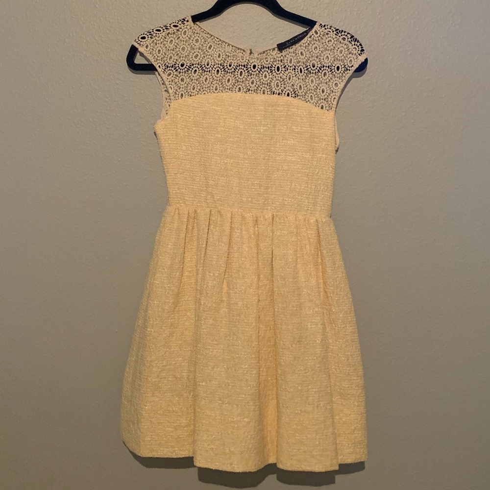 Zara Yellow Dress with Lace Back - Size XS
